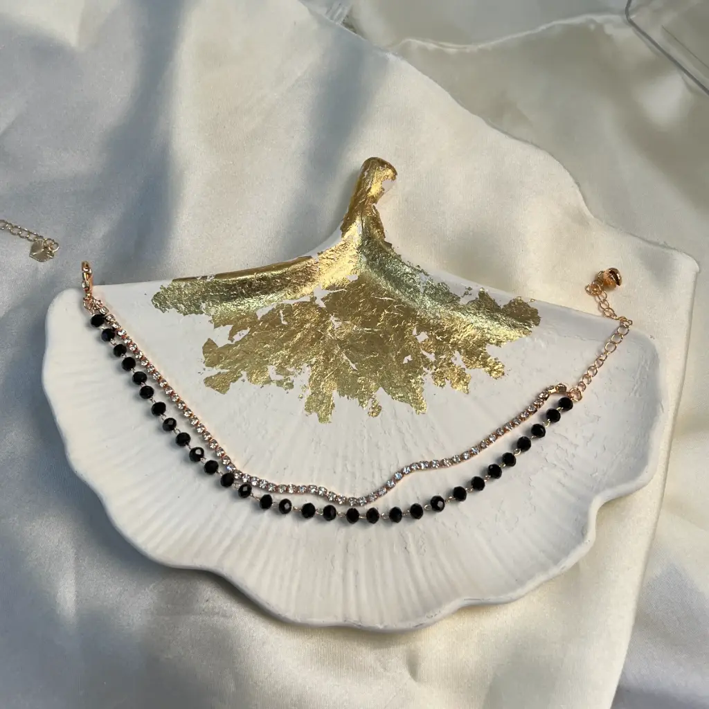 Black Bead Gold Layered Anklet