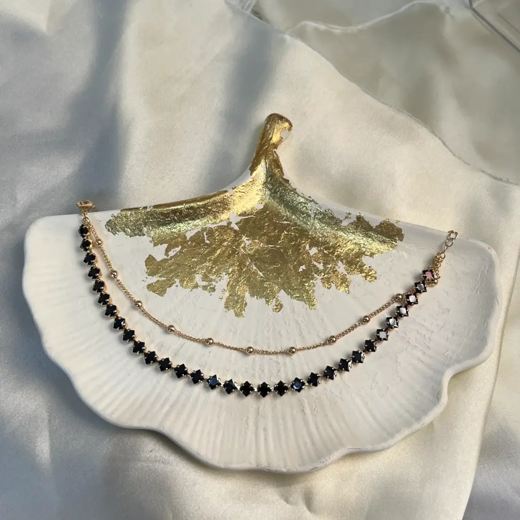 Chic Dual Chain Black Beaded Anklet