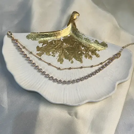 [A-004] Chic Dual Chain White Beaded Anklet