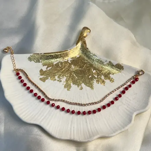 [A-006] Scarlet Beaded Gold Anklet