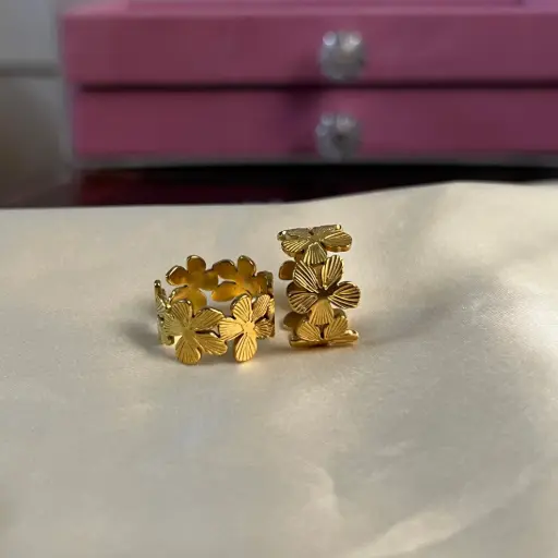 Floral Bloom Gold Ring (Adjustable)